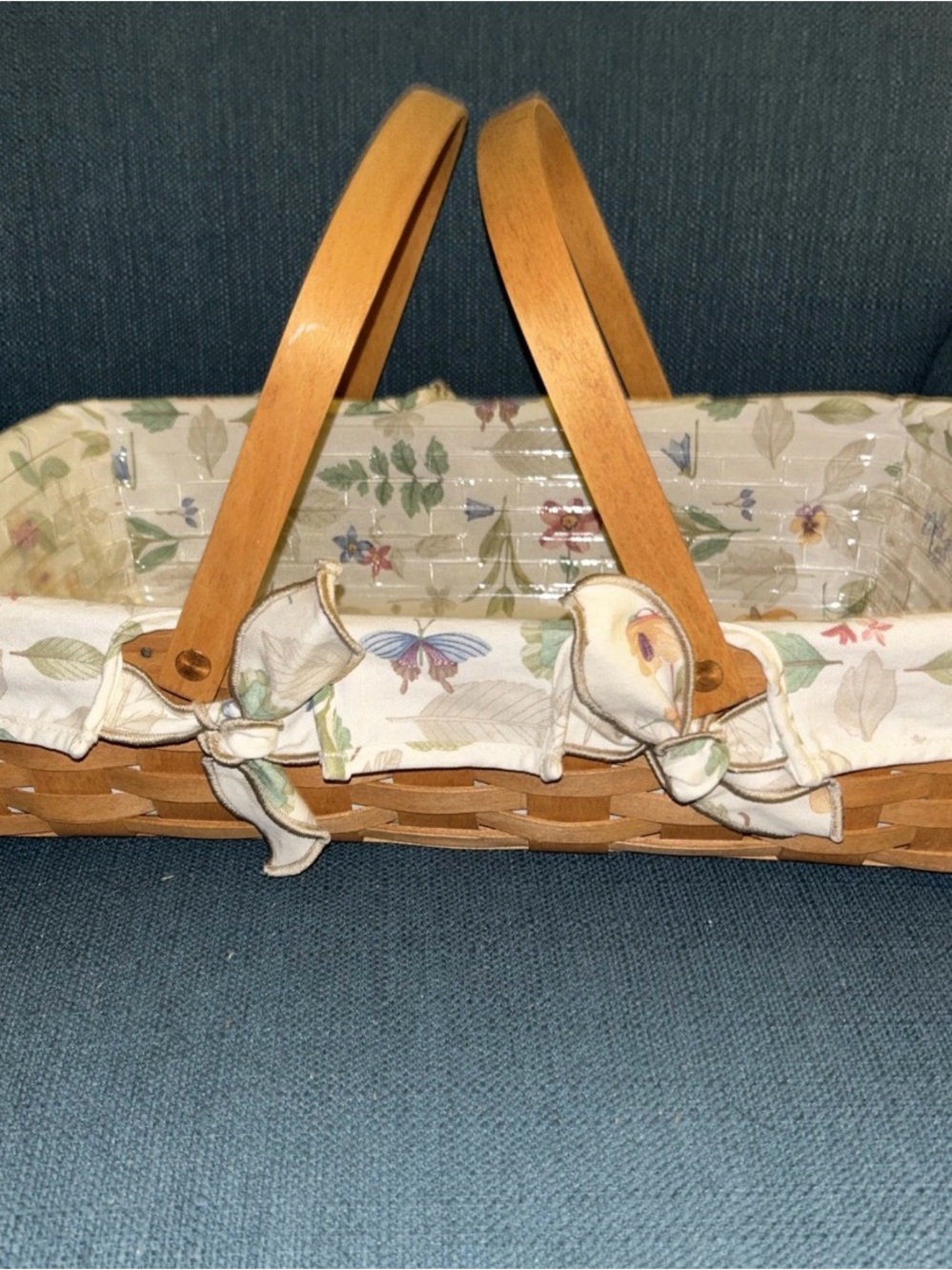 Longaberger medium gathering Floral-Lined Woven Basket